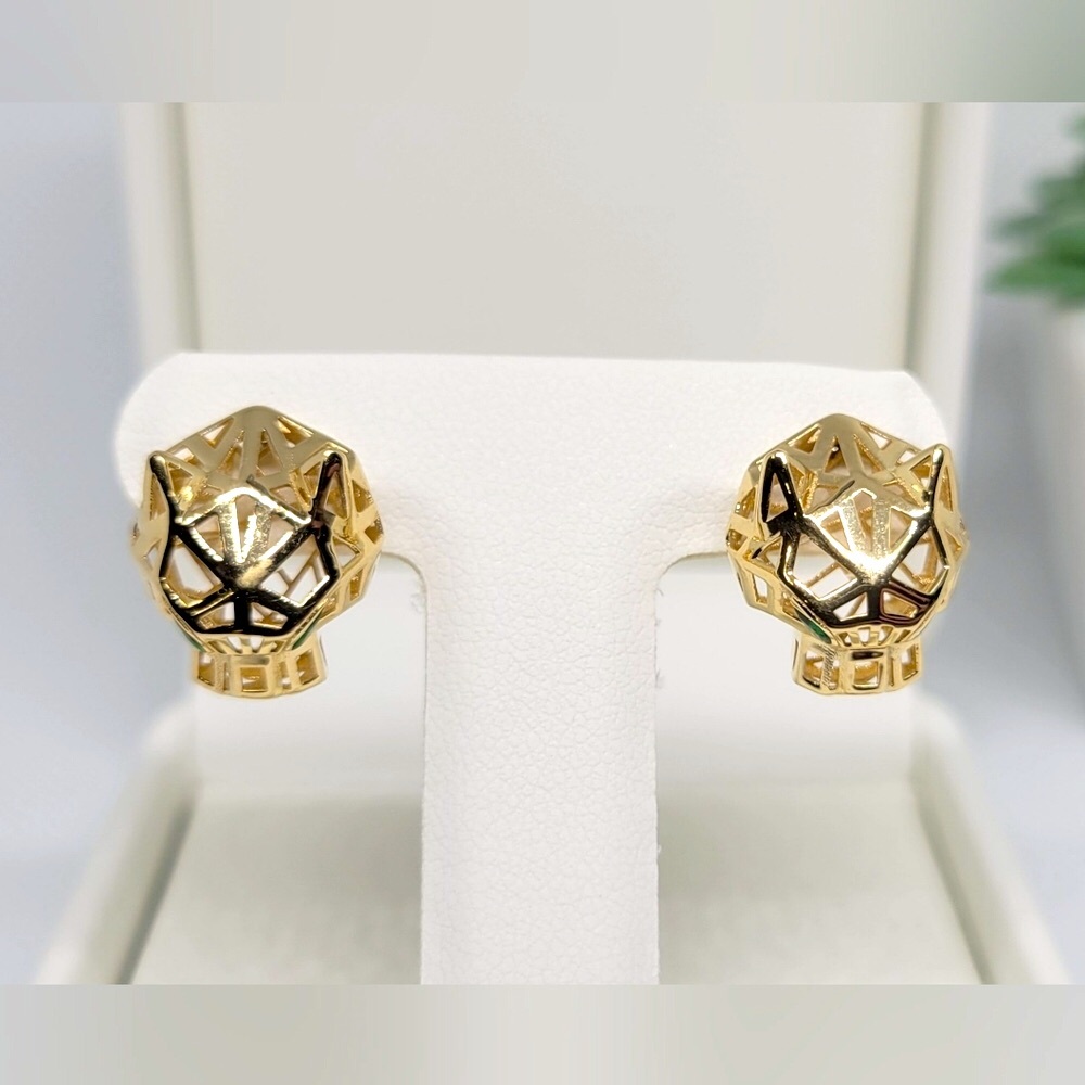 18K Solid Gold Panther Stud Earrings - Picture 2 of 12